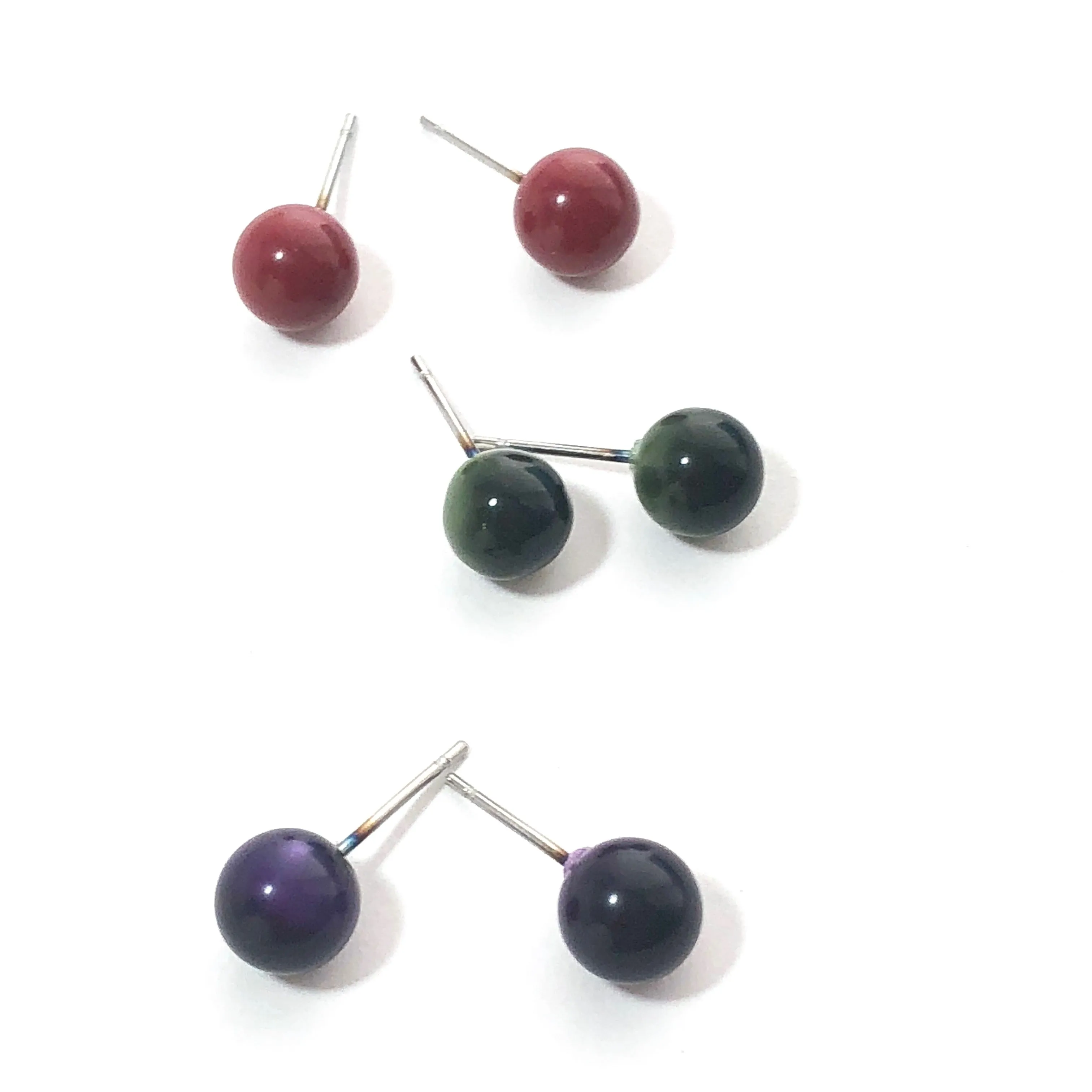 Ruby Emerald Amethyst Glow 8mm Triple Stud Earring Set