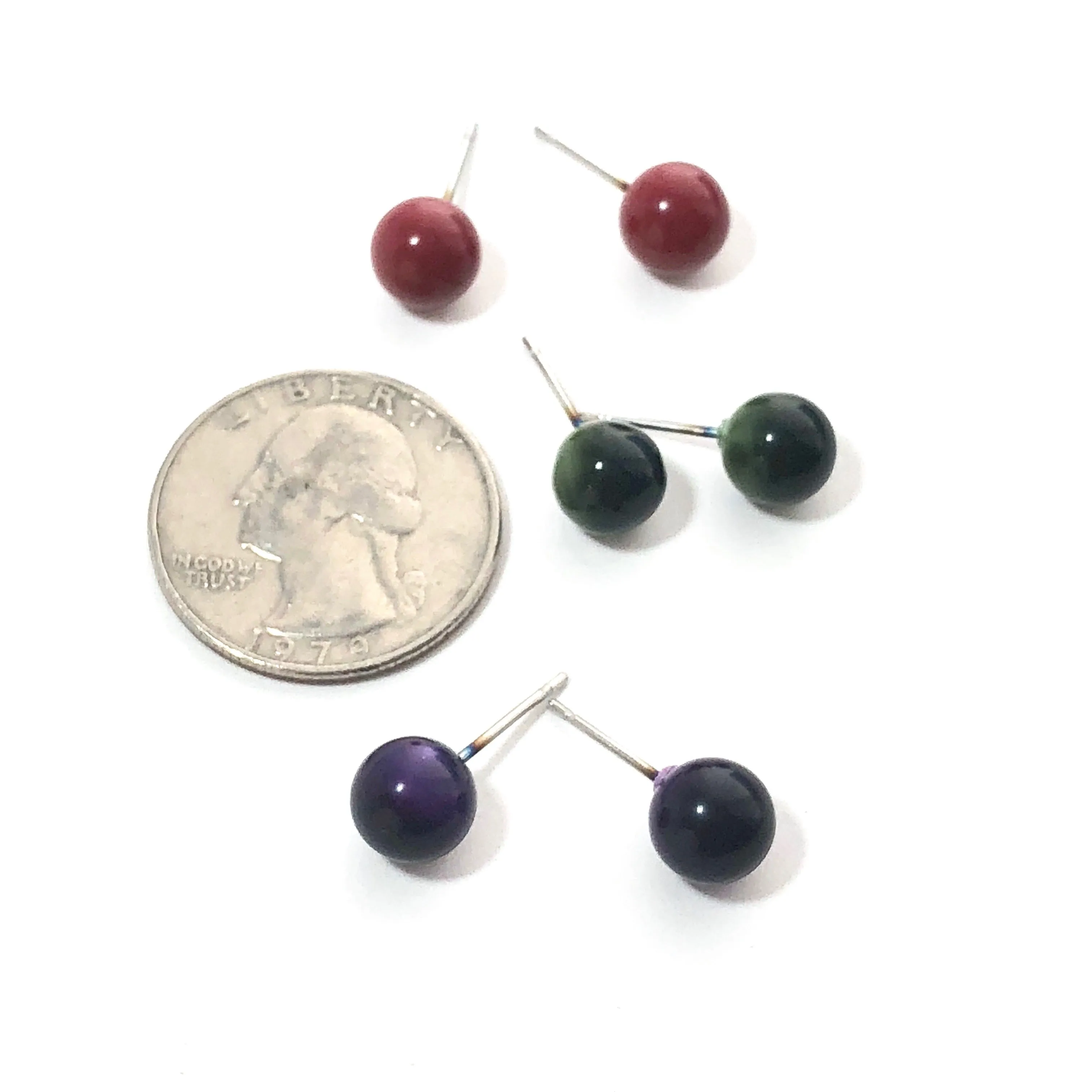 Ruby Emerald Amethyst Glow 8mm Triple Stud Earring Set