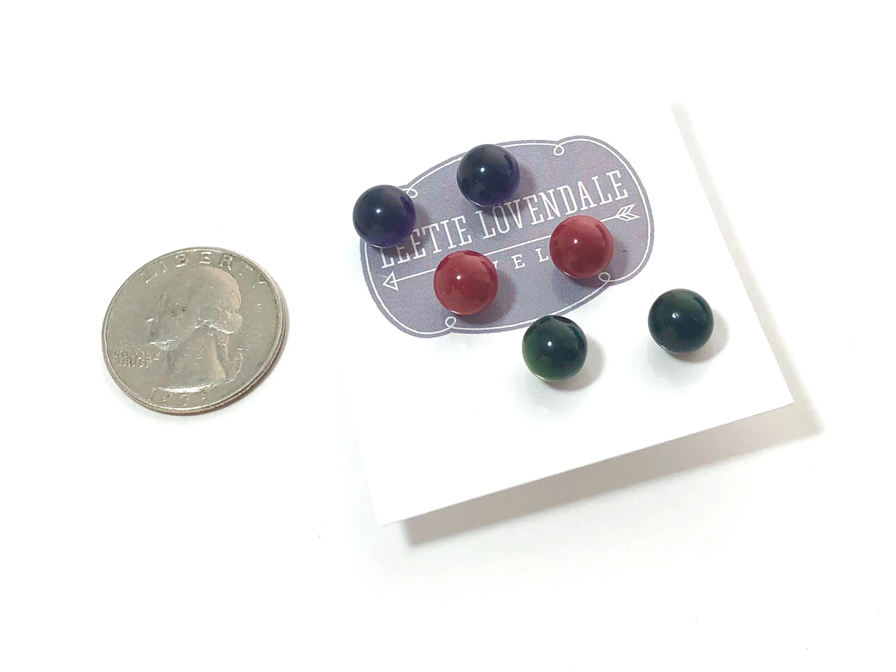 Ruby Emerald Amethyst Glow 8mm Triple Stud Earring Set