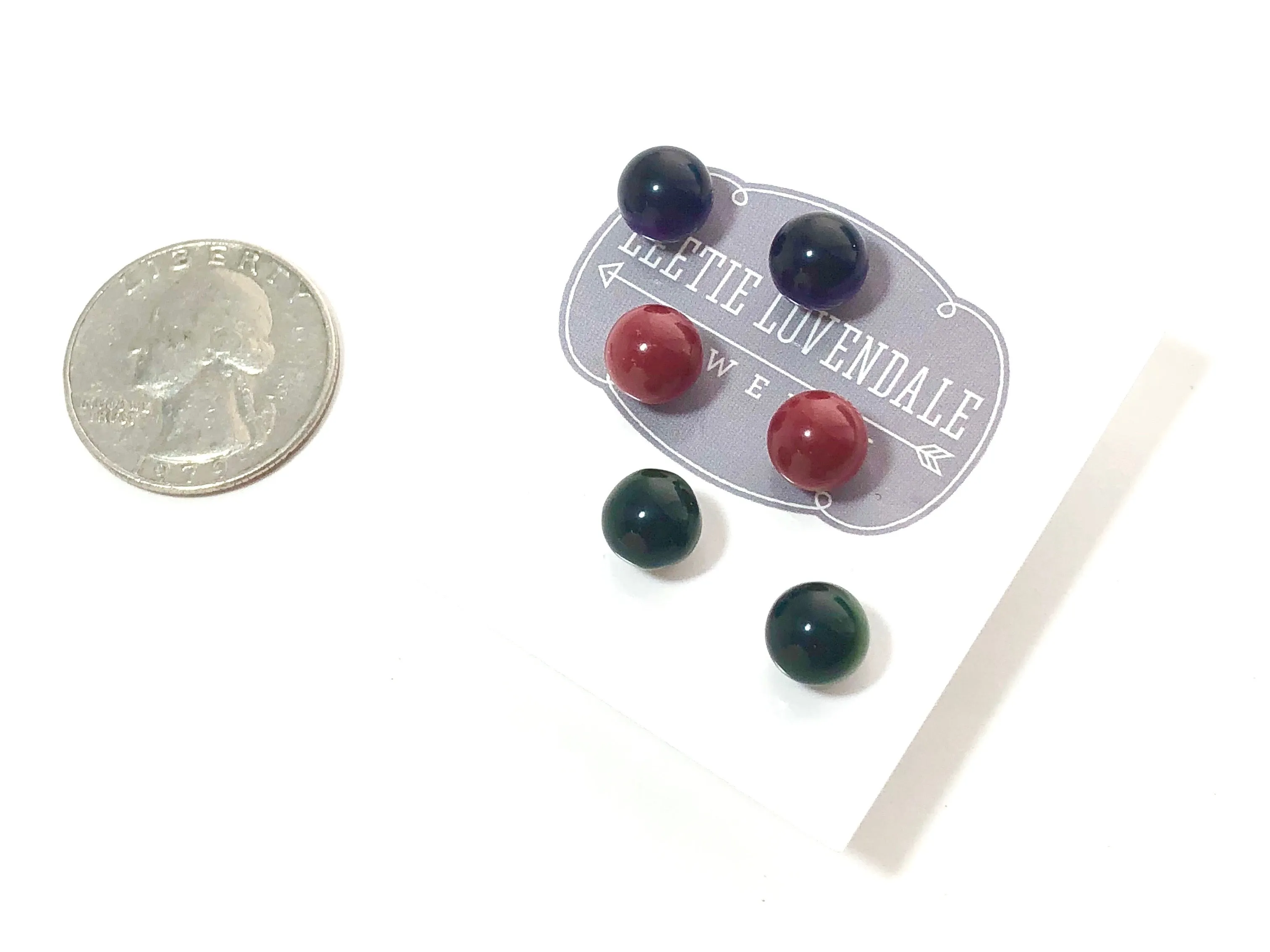 Ruby Emerald Amethyst Glow 8mm Triple Stud Earring Set