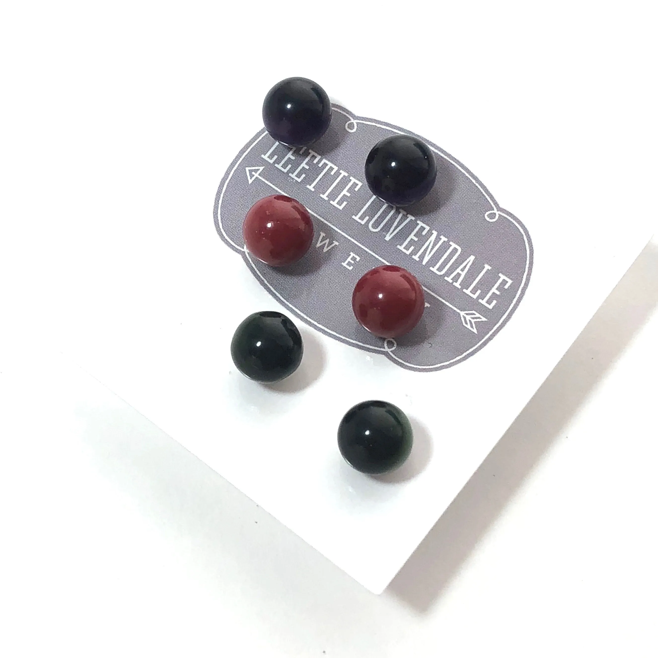 Ruby Emerald Amethyst Glow 8mm Triple Stud Earring Set
