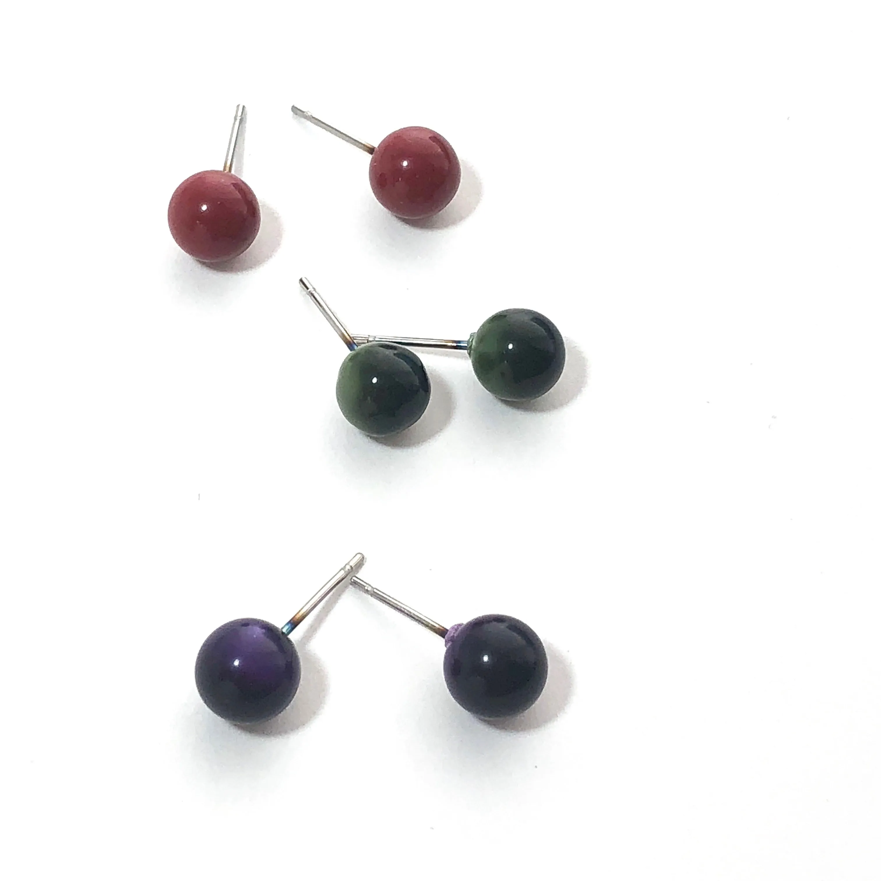 Ruby Emerald Amethyst Glow 8mm Triple Stud Earring Set