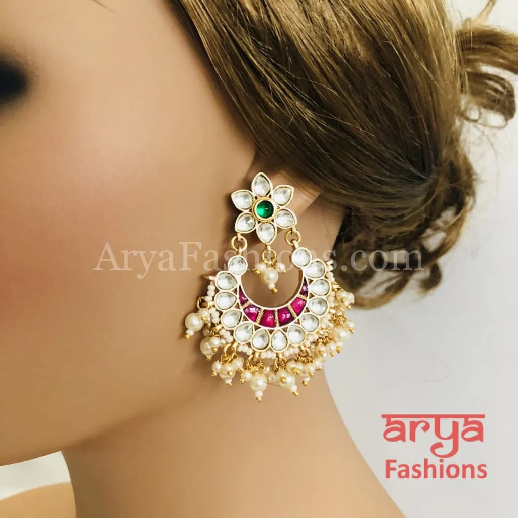 Saba Ruby pearl Jadau Kundan Chandbalis