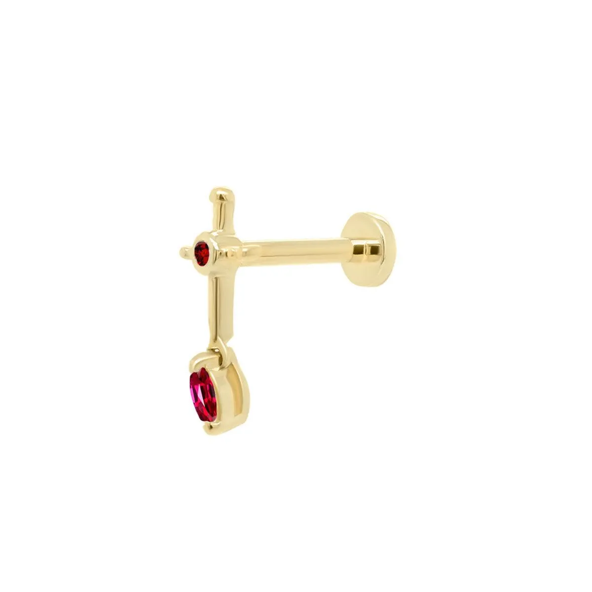 Sacrifice Sword Threaded Flat Back Earring - Ruby | .30GMS .03CT | Single