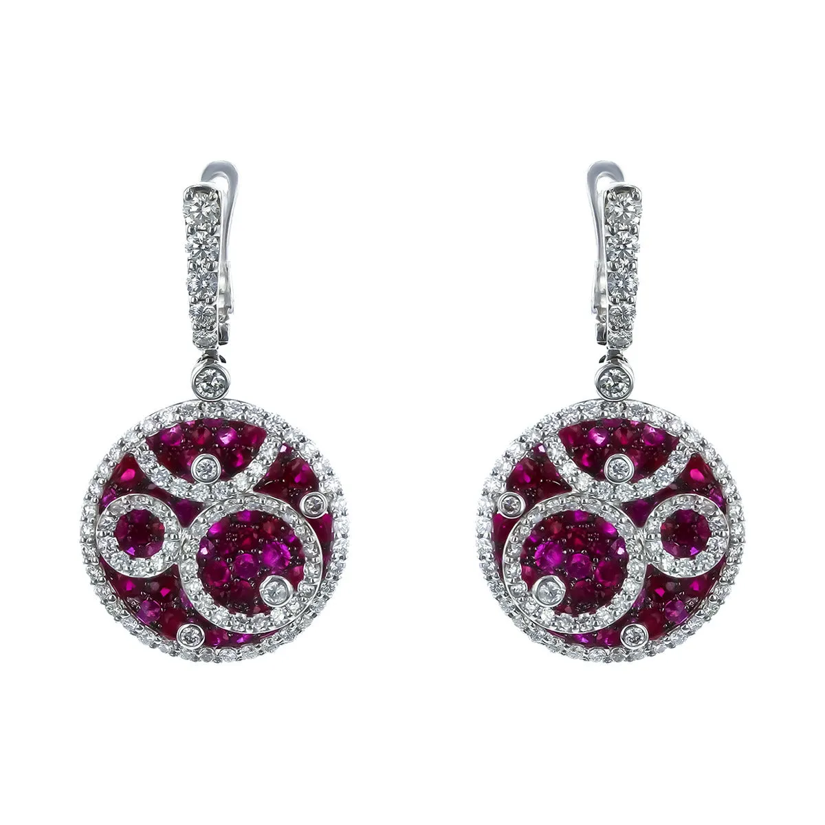 Salavetti Ruby and Diamond Medallion Drop Earrings