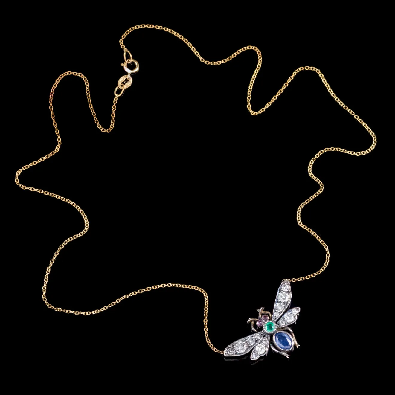 Sapphire Diamond Emerald Garnet Insect Pendant Necklace 18Ct Gold Silver