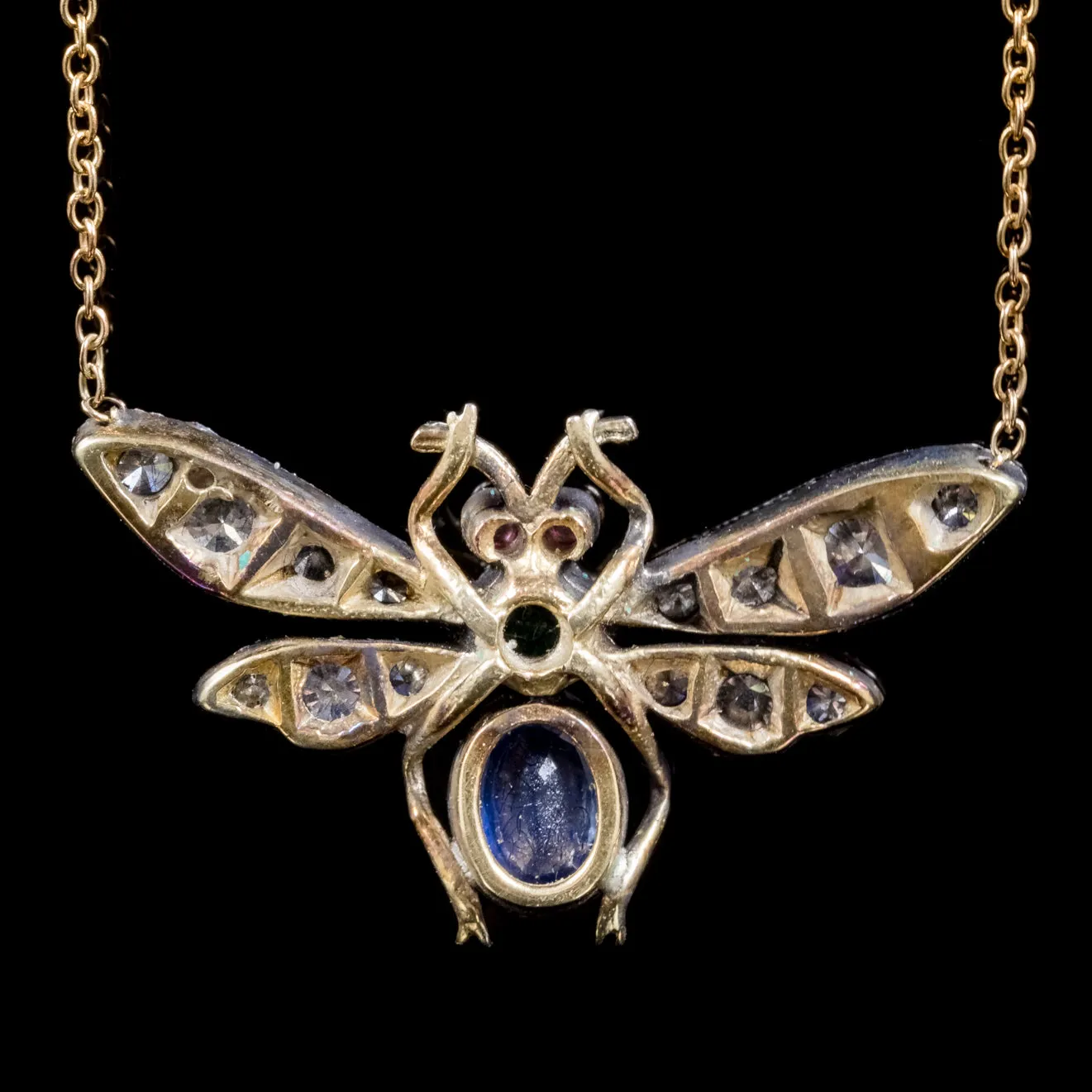 Sapphire Diamond Emerald Garnet Insect Pendant Necklace 18Ct Gold Silver