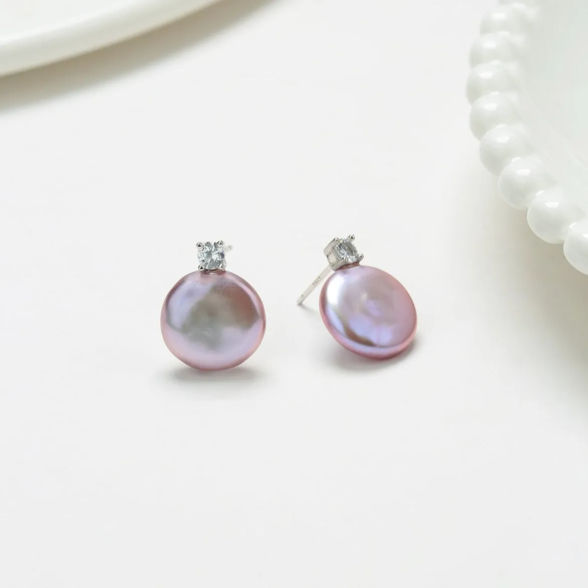 Sasha Purple Coin Baroque Pearl Stud Earrings