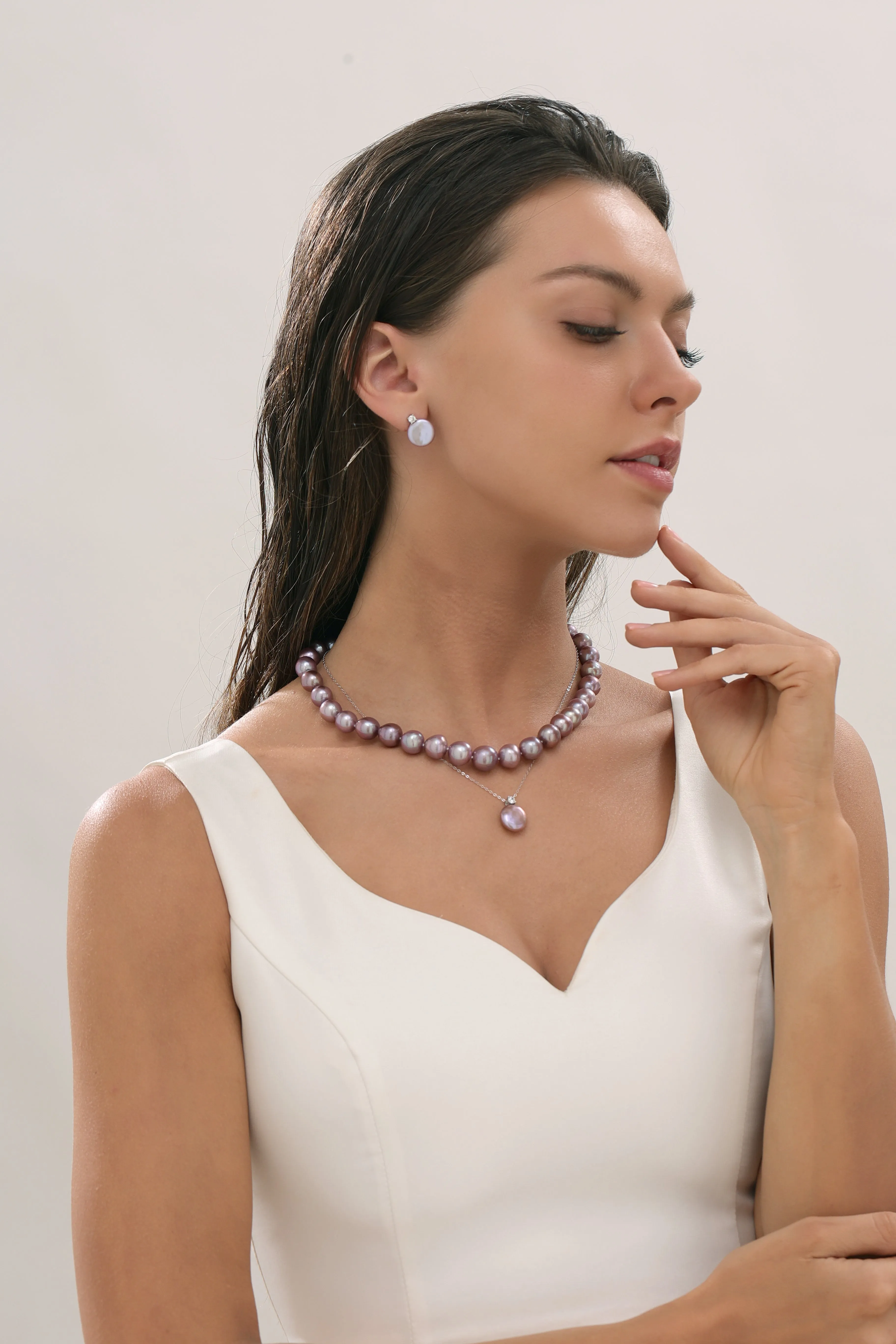 Sasha Purple Coin Baroque Pearl Stud Earrings