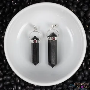 SHUNGITE and GARNET Crystal Pendant - Crystal Points, Handmade Jewelry, EMF Protection, E2171