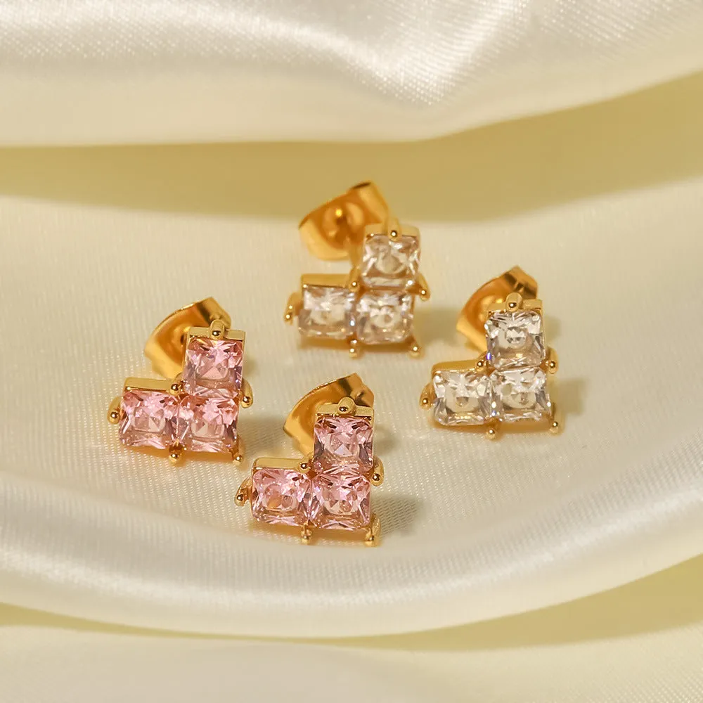 SISSLIA New Titanium Steel Heart Shape Fashion Stainless Steel Inlaid White/Pink Zircon Earrings for Women
