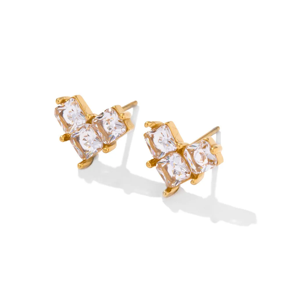 SISSLIA New Titanium Steel Heart Shape Fashion Stainless Steel Inlaid White/Pink Zircon Earrings for Women
