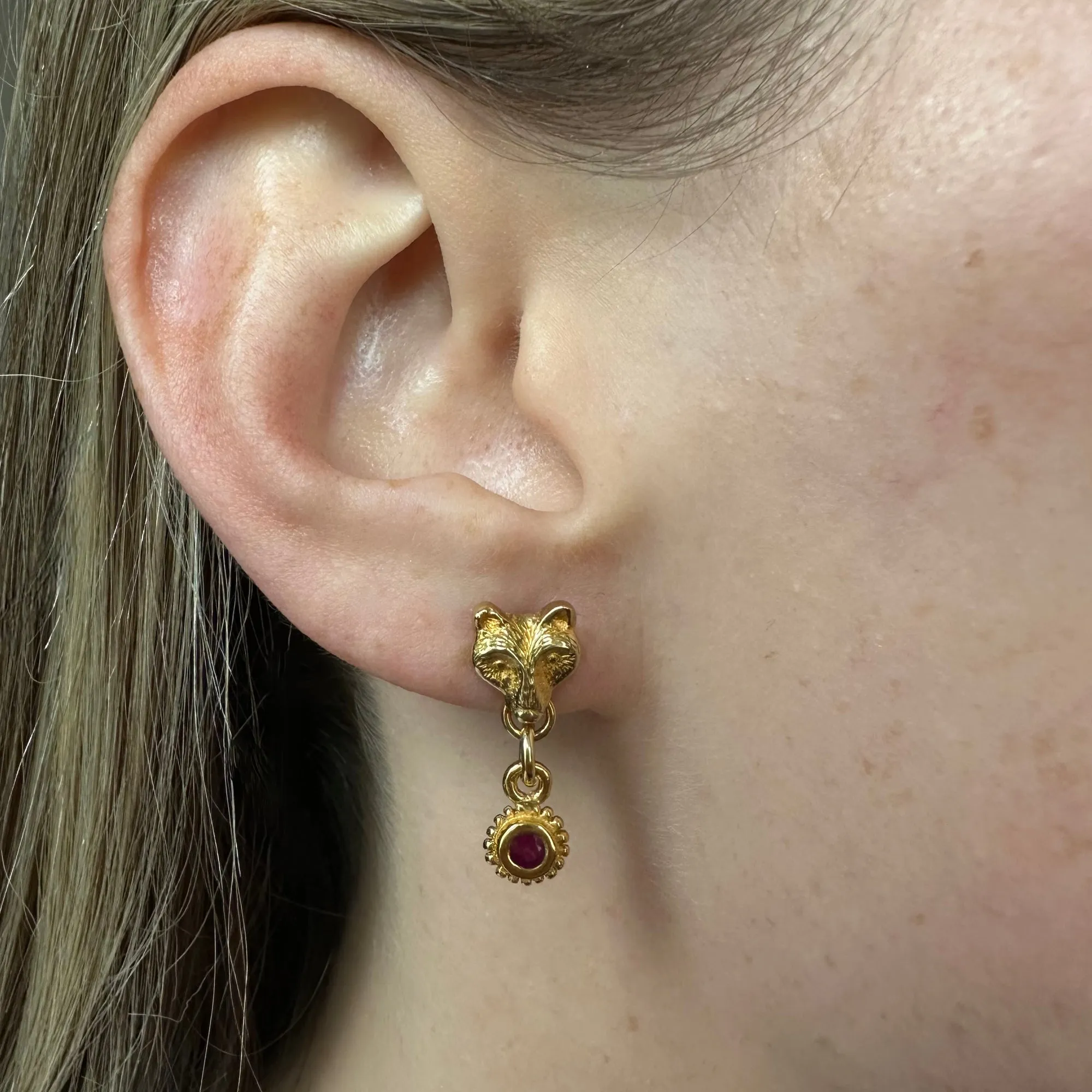 Spirit Wolf Ruby Drop Earrings