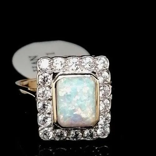 Square Halo Style Opal Ring