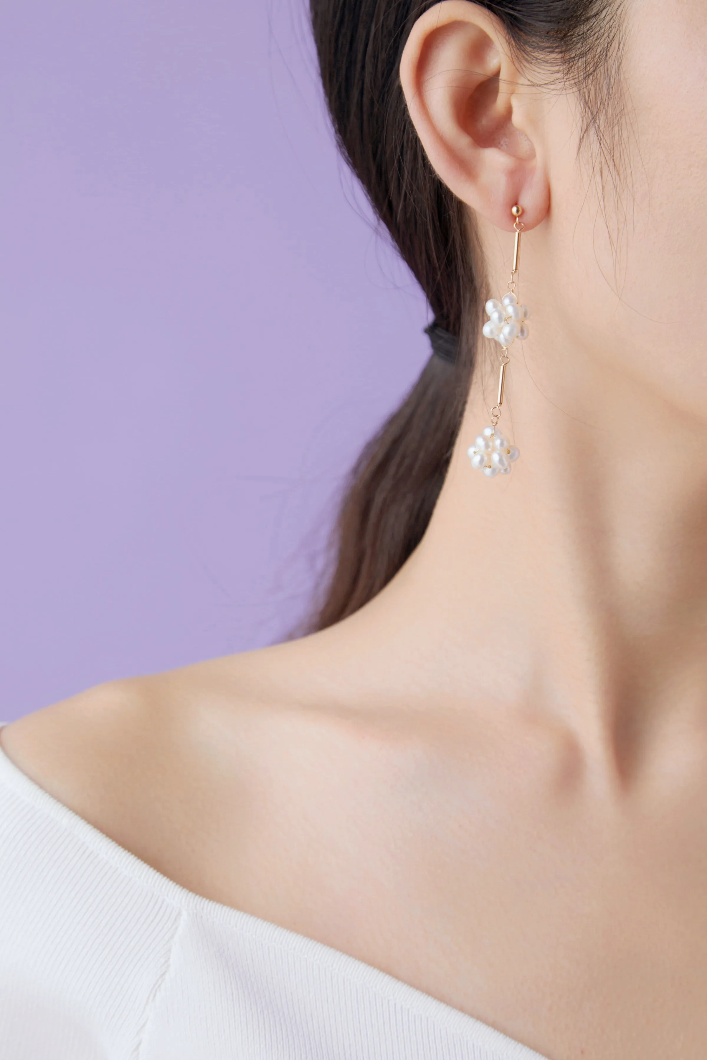 Starry Series Double Cluster Floral Pearl Drop Stud Earrings