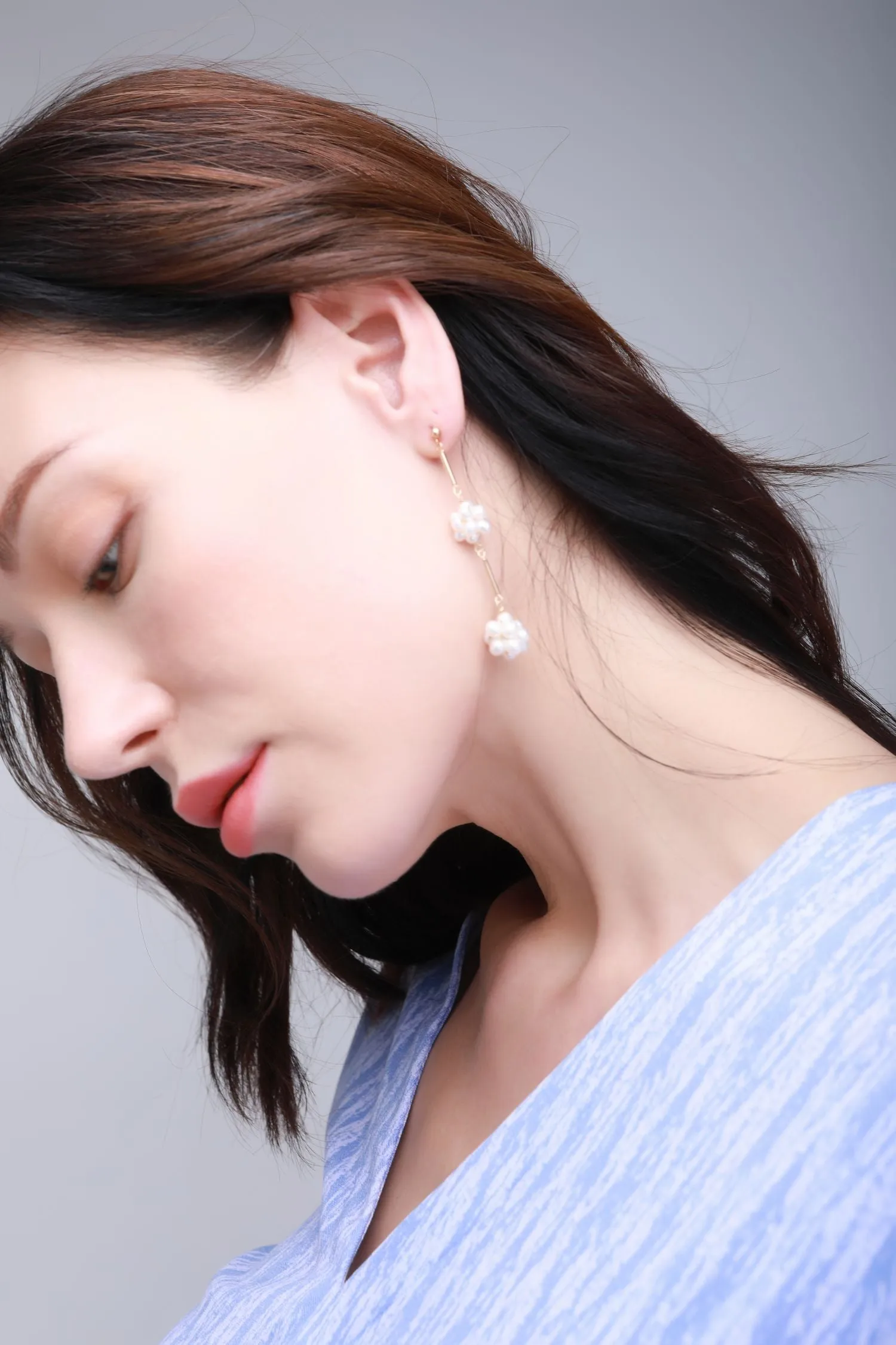 Starry Series Double Cluster Floral Pearl Drop Stud Earrings