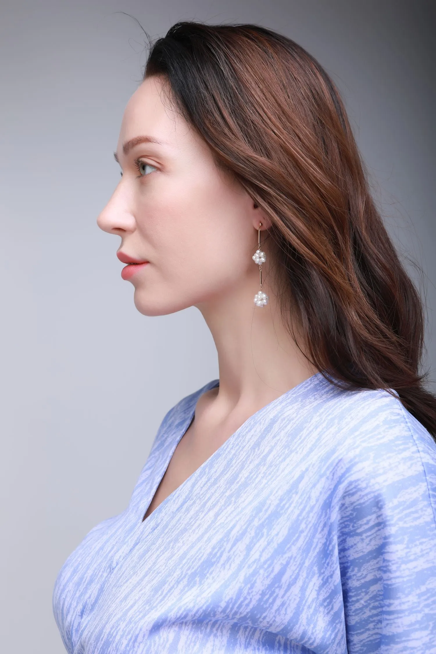 Starry Series Double Cluster Floral Pearl Drop Stud Earrings