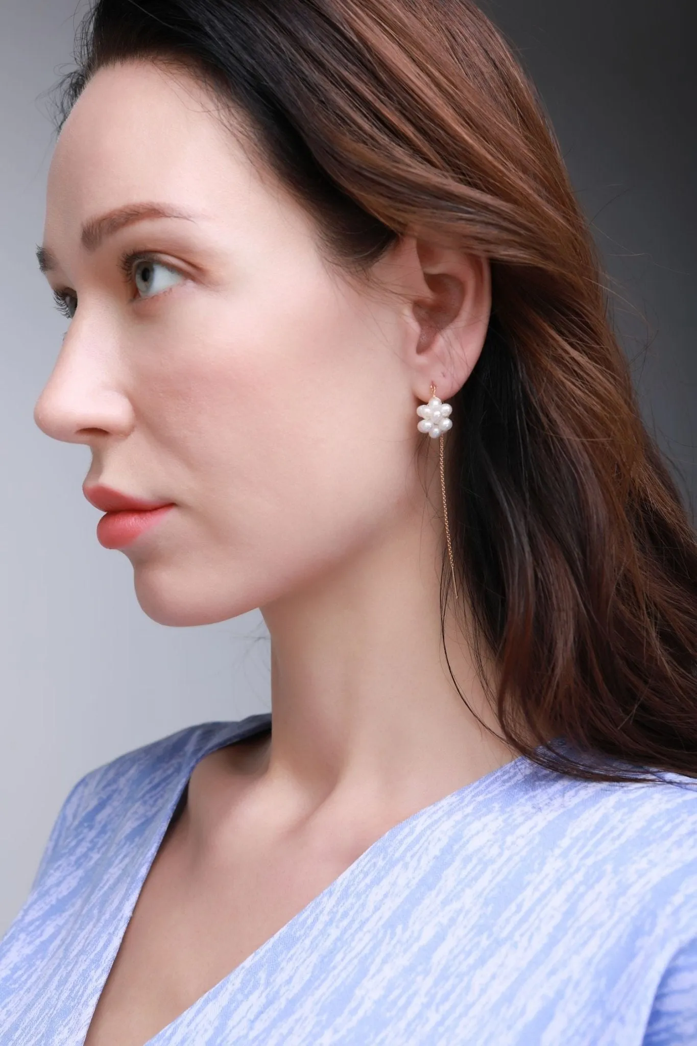 Starry Series Double Cluster Floral Pearl Drop Stud Earrings
