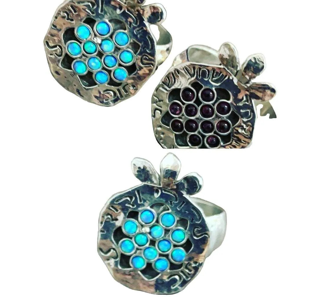 Sterling silver Rings adorable delicate gift for woman, Christmas gift ring pomegranate garnet / opals necklace