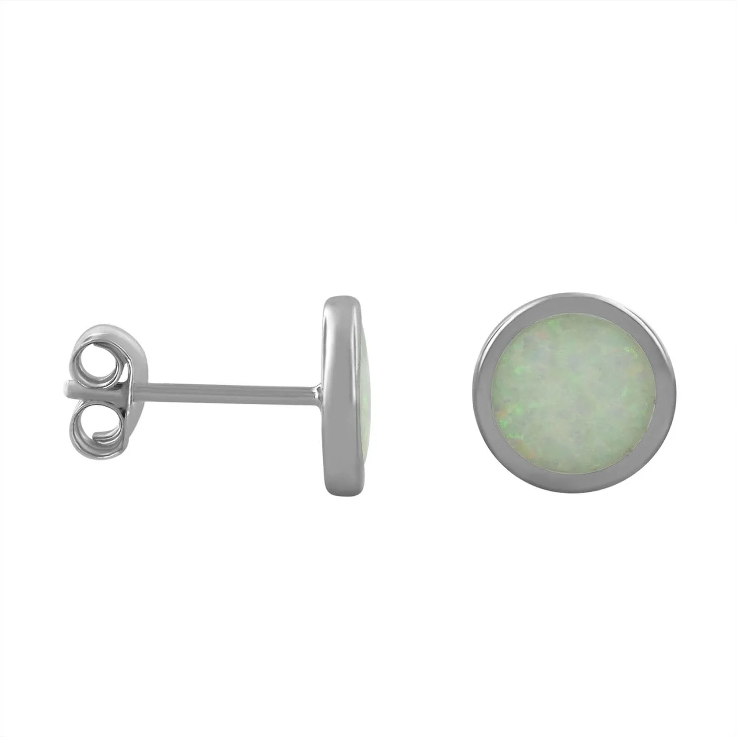Sterling Silver Synthetic Opal Circle Stud Earrings 8mm