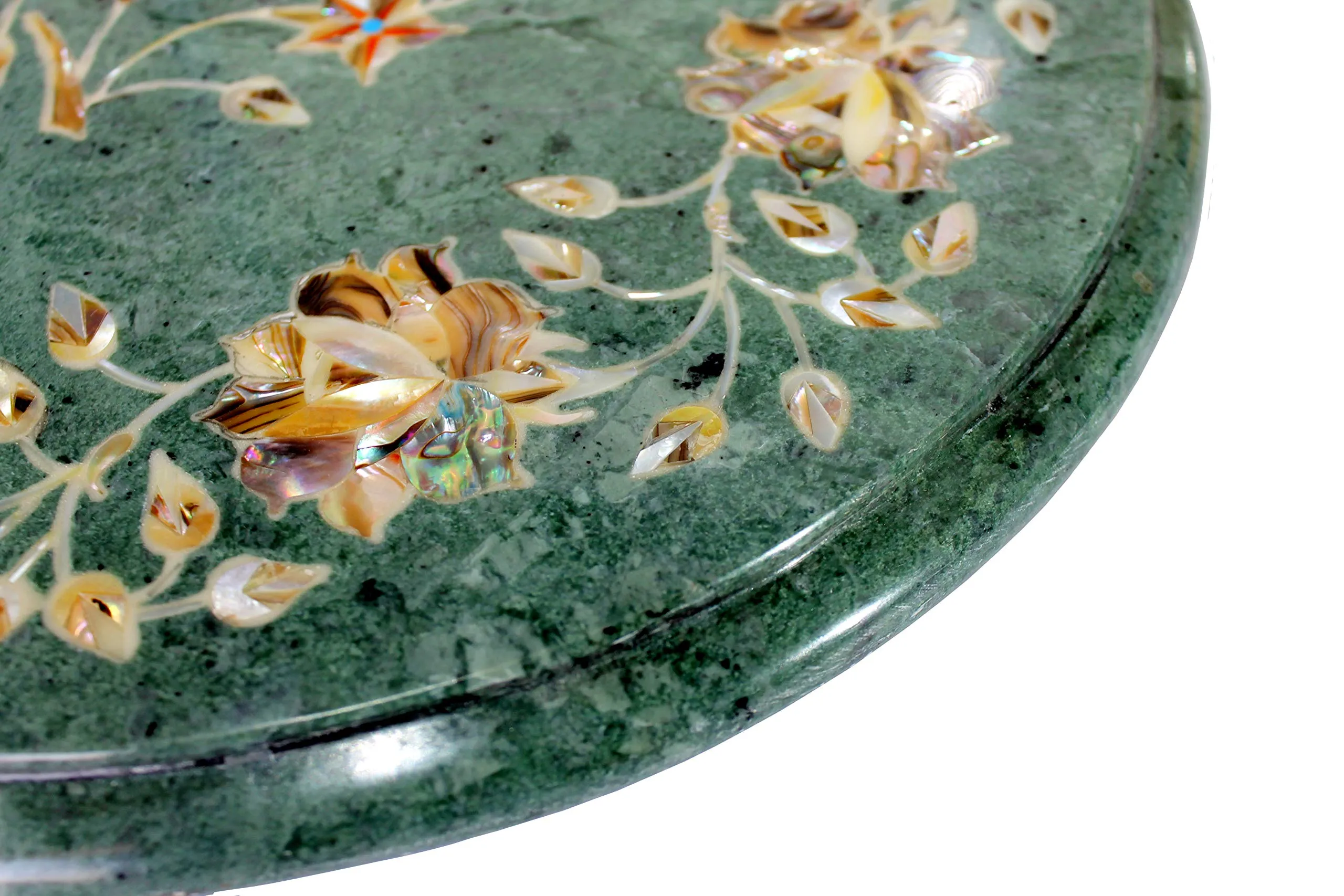 StonKraft 12" Dia Handcrafted Marble Coffee/Corner Table Top with Pietre Dura Artwork/Inlay work.