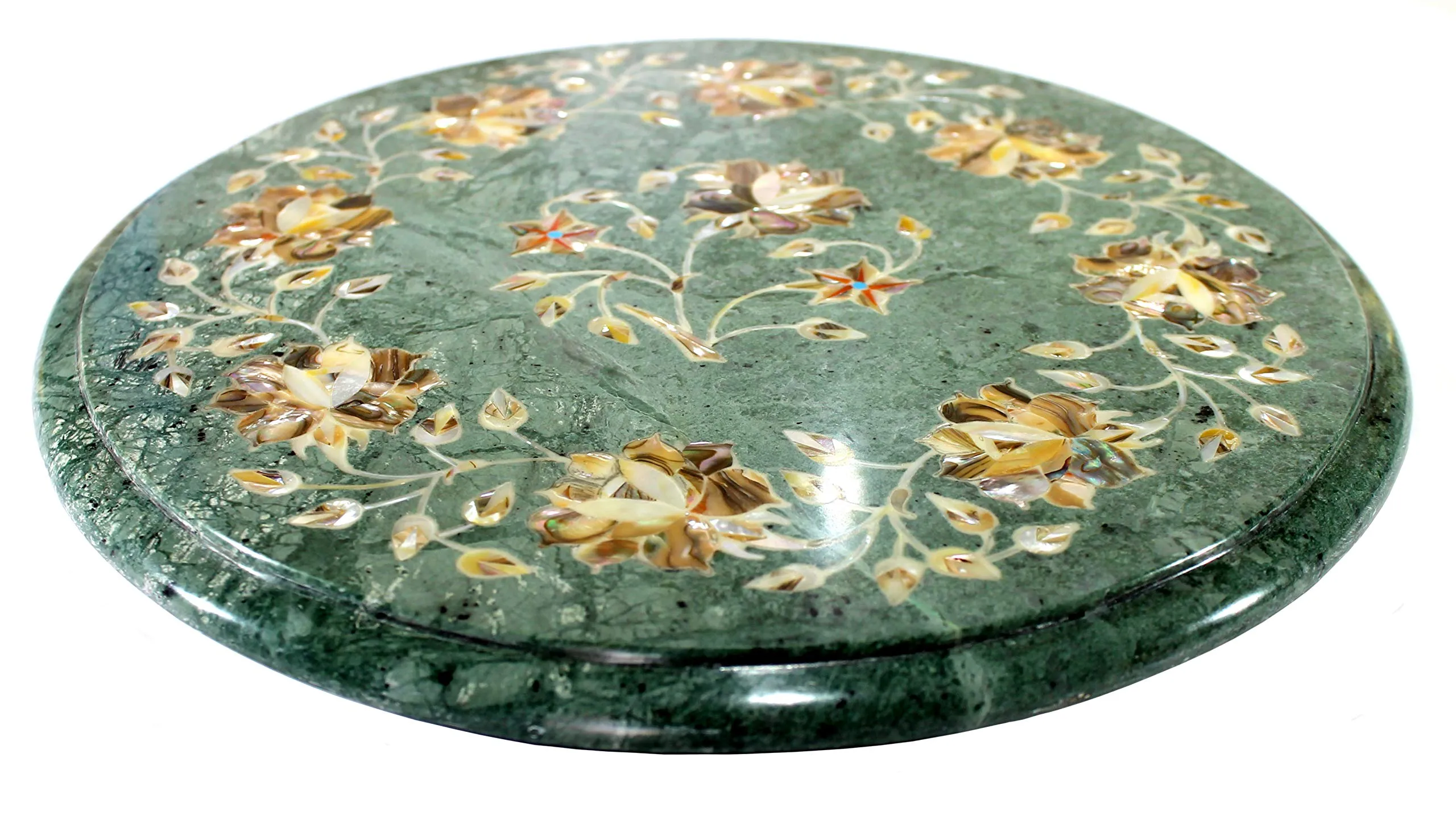 StonKraft 12" Dia Handcrafted Marble Coffee/Corner Table Top with Pietre Dura Artwork/Inlay work.