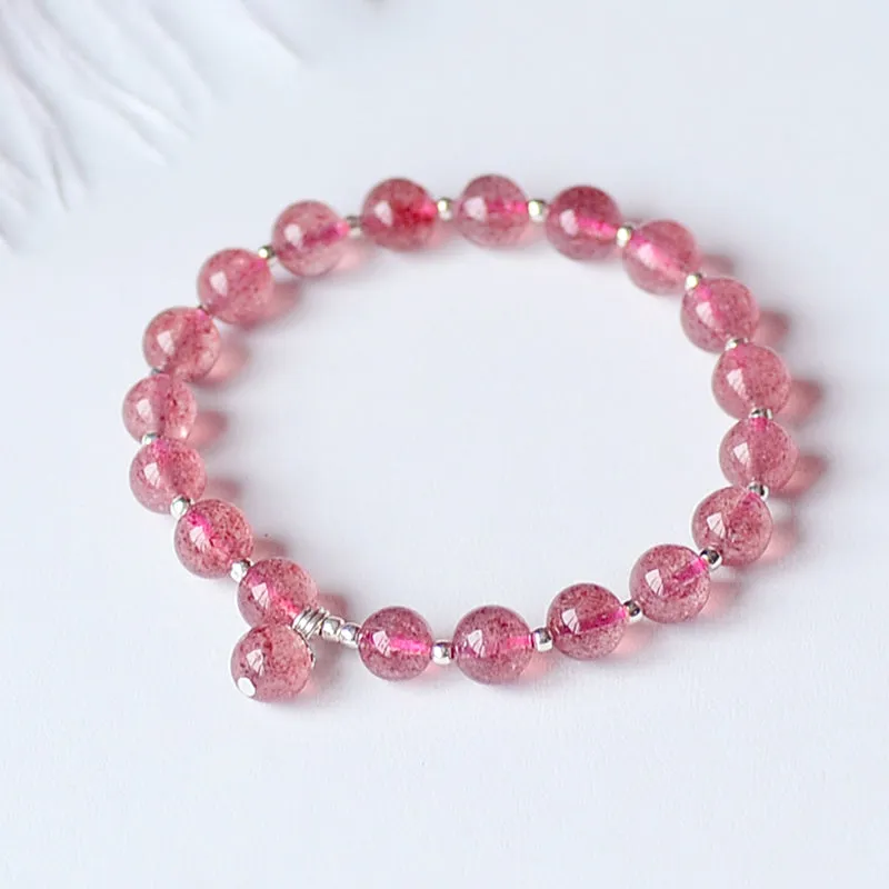 Strawberry Quartz Sterling Silver Bead Bracelet Handmade Jewelry Accessories Gifts for Women