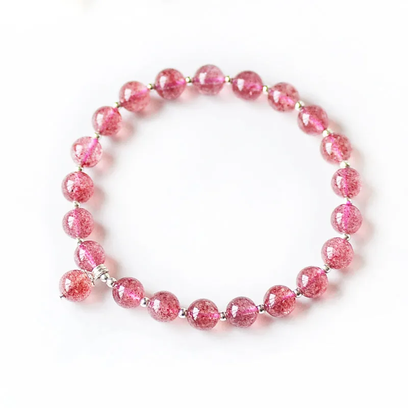 Strawberry Quartz Sterling Silver Bead Bracelet Handmade Jewelry Accessories Gifts for Women