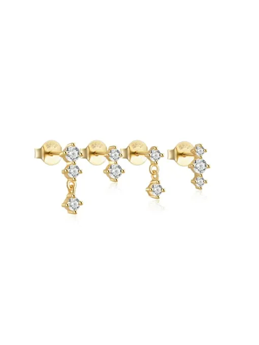 Stud Earring Set, .925 sterling Silver, 18K Gold Plated Zircon Dainty Luxury Four (4) Earrings Set