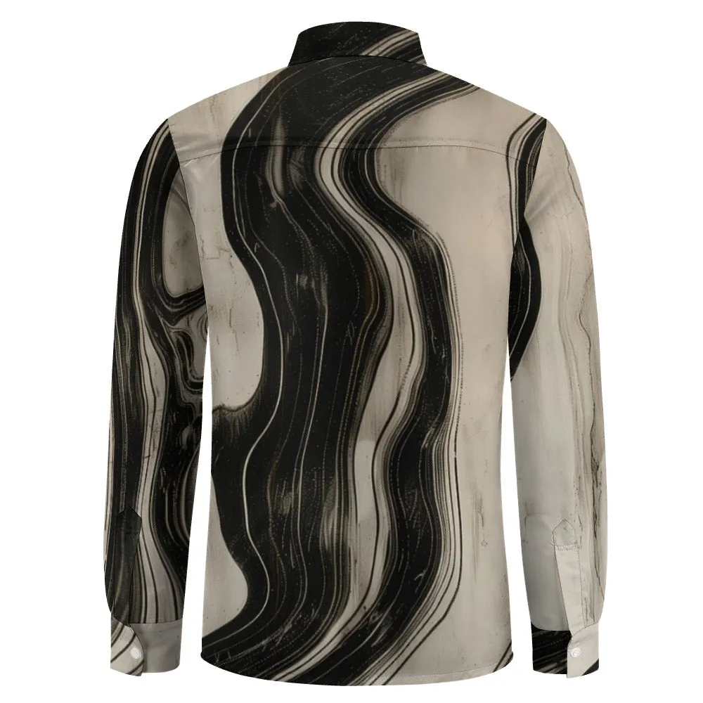 Suminagashi Art Style Floating Ink Elegant Pattern Long Sleeve Shirt
