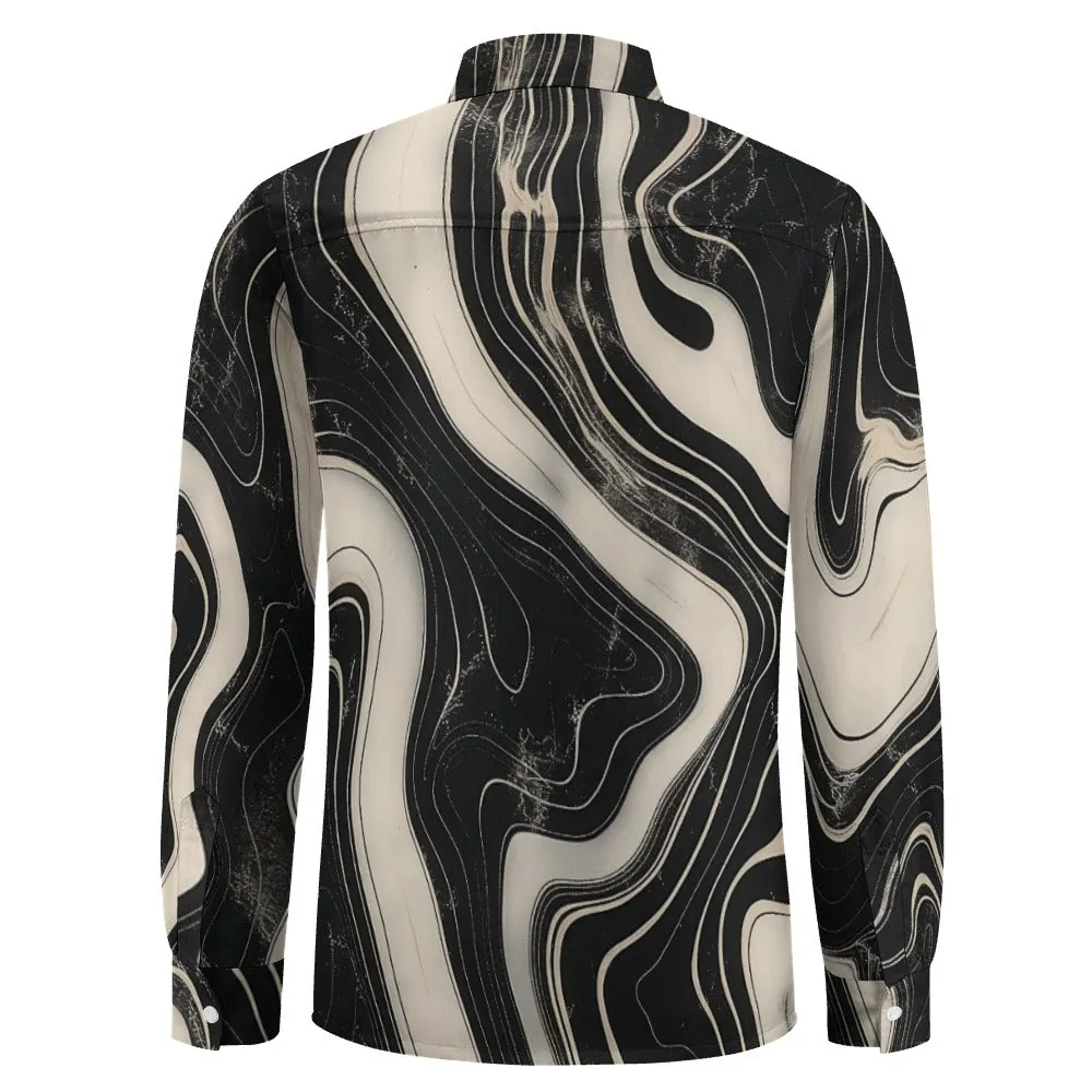Suminagashi Art Style Floating Ink Elegant Pattern Long Sleeve Shirt