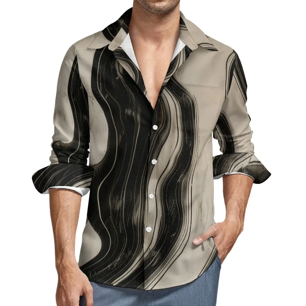 Suminagashi Art Style Floating Ink Elegant Pattern Long Sleeve Shirt