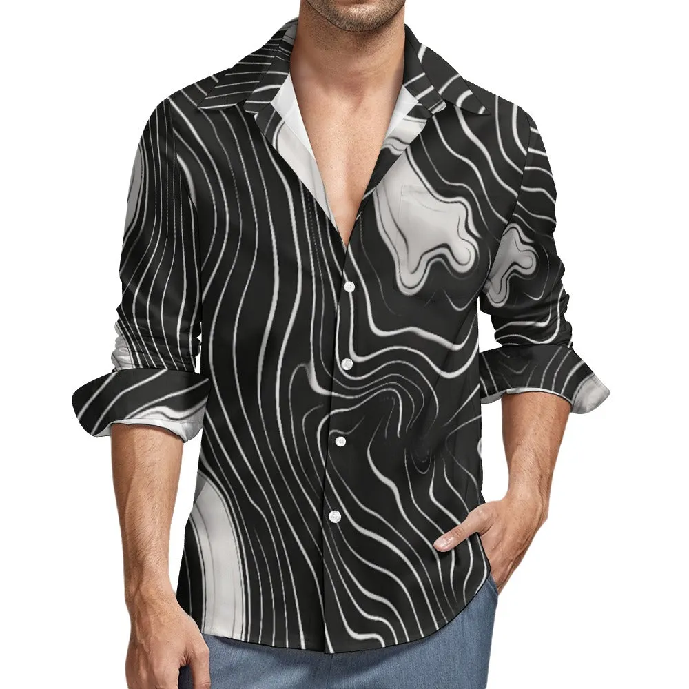 Suminagashi Art Style Floating Ink Elegant Pattern Long Sleeve Shirt