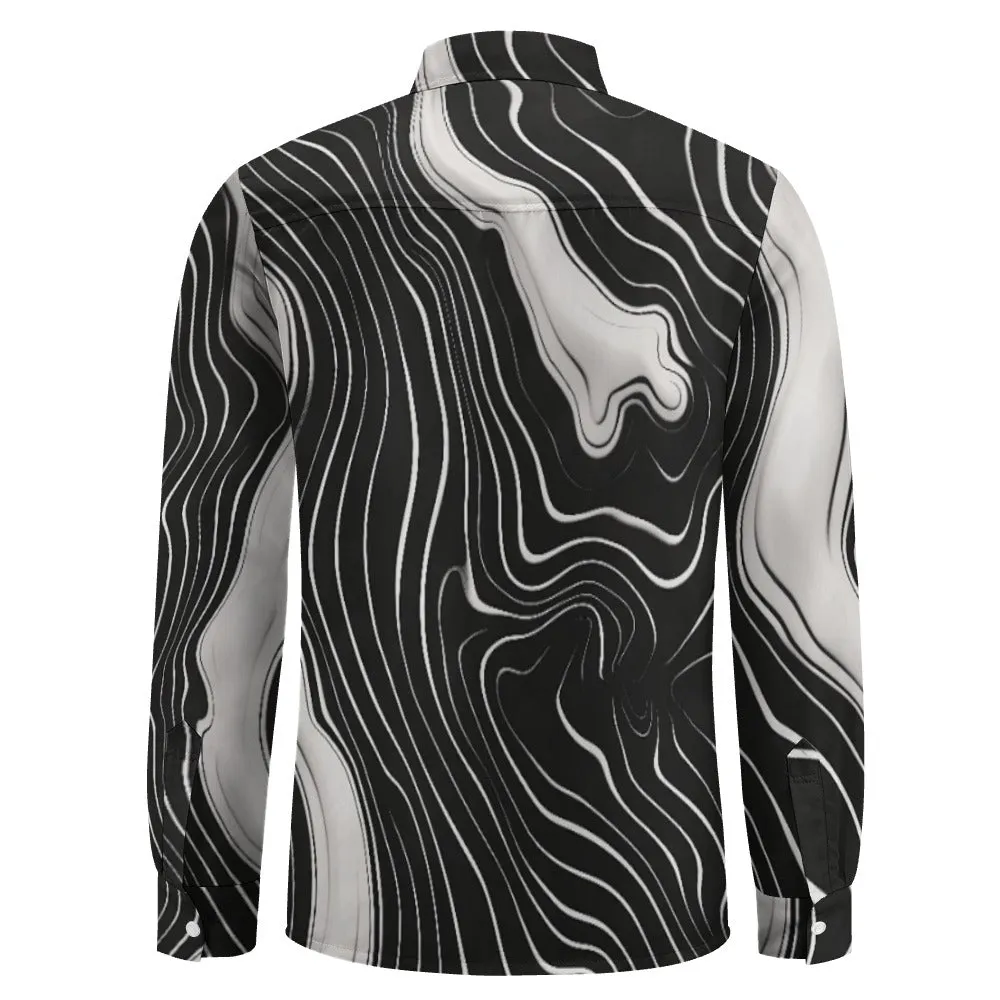 Suminagashi Art Style Floating Ink Elegant Pattern Long Sleeve Shirt