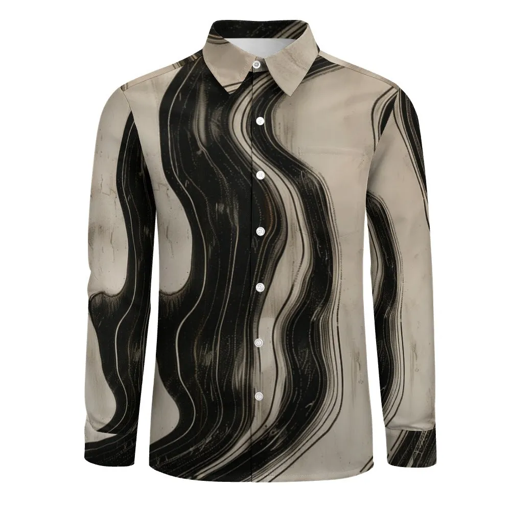 Suminagashi Art Style Floating Ink Elegant Pattern Long Sleeve Shirt
