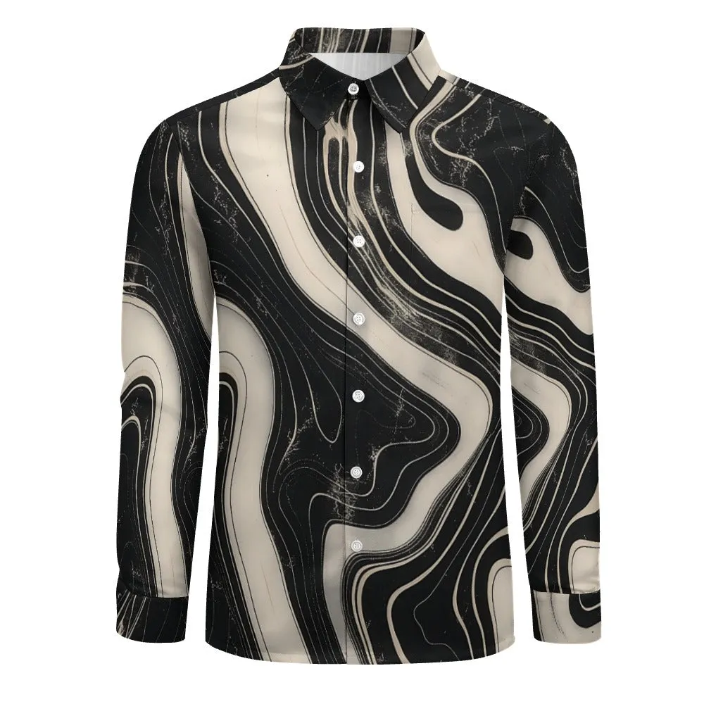 Suminagashi Art Style Floating Ink Elegant Pattern Long Sleeve Shirt