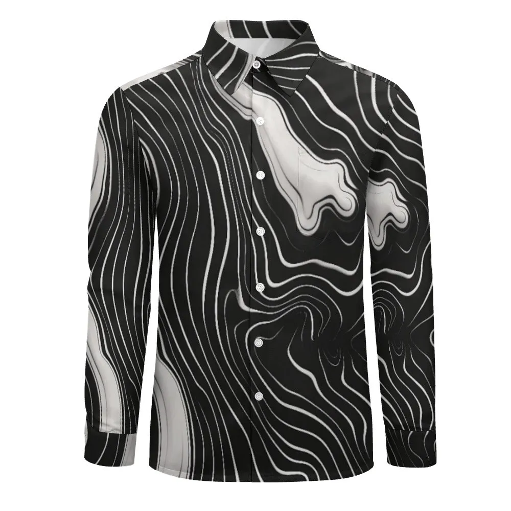 Suminagashi Art Style Floating Ink Elegant Pattern Long Sleeve Shirt