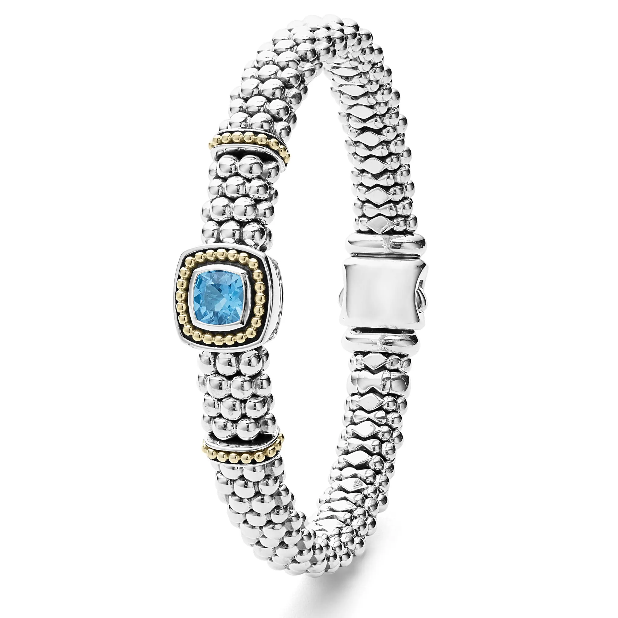 Swiss Blue Topaz Caviar Bracelet | 9mm (Size M)