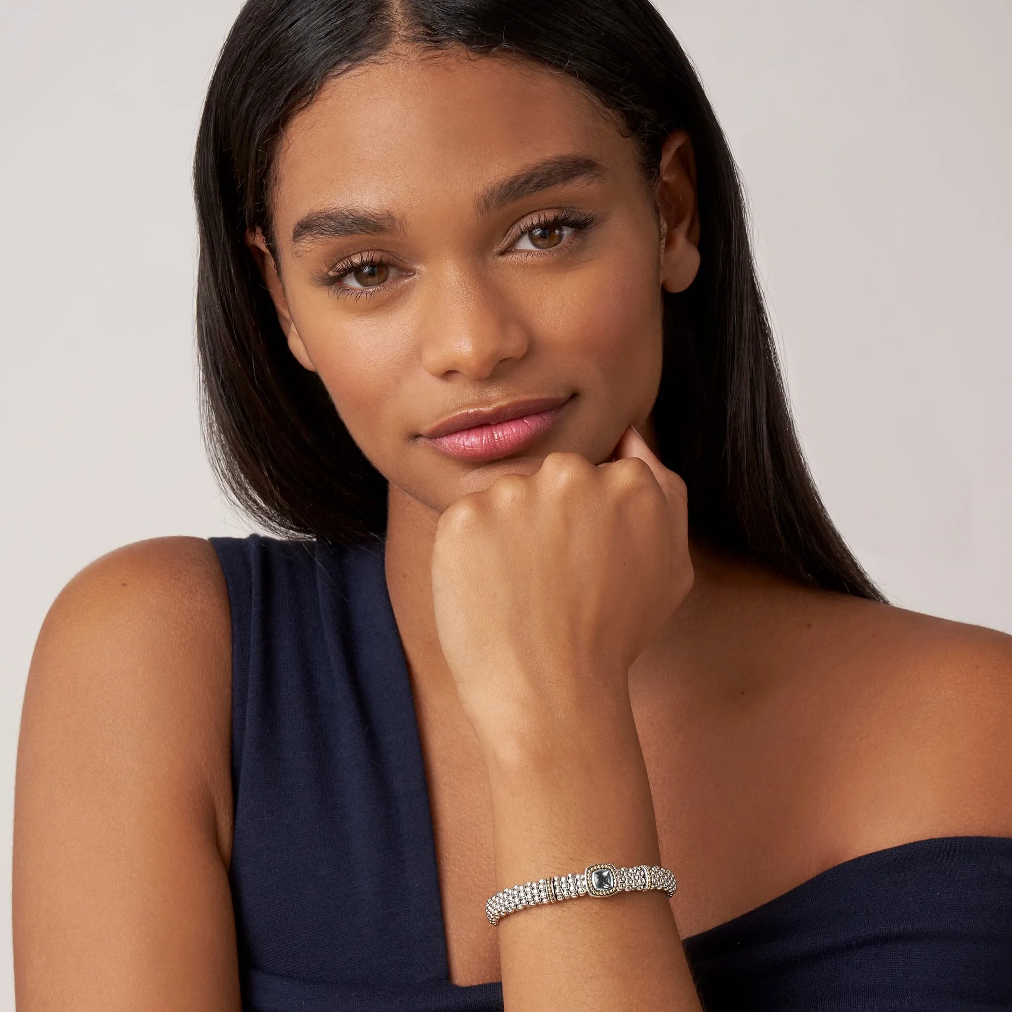 Swiss Blue Topaz Caviar Bracelet | 9mm (Size M)