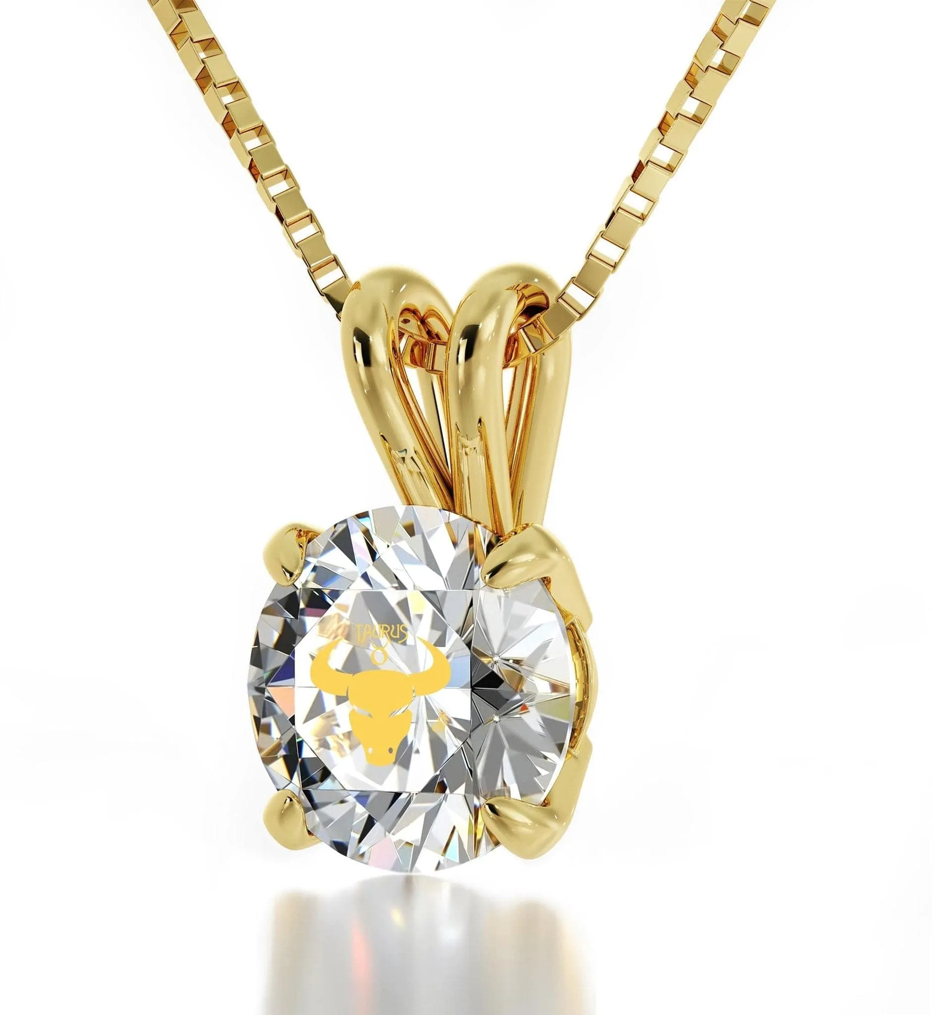 Taurus Sign, 14k Gold Necklace, Swarovski