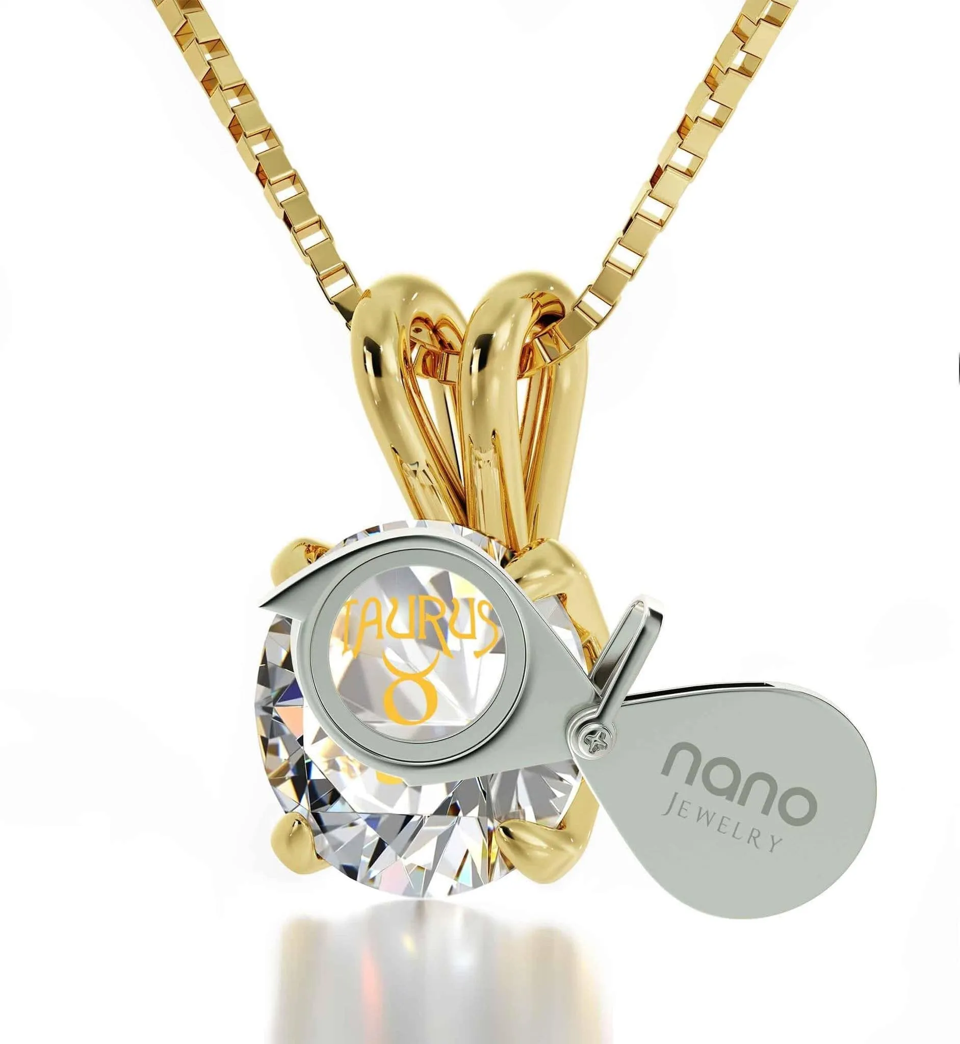 Taurus Sign, 14k Gold Necklace, Swarovski