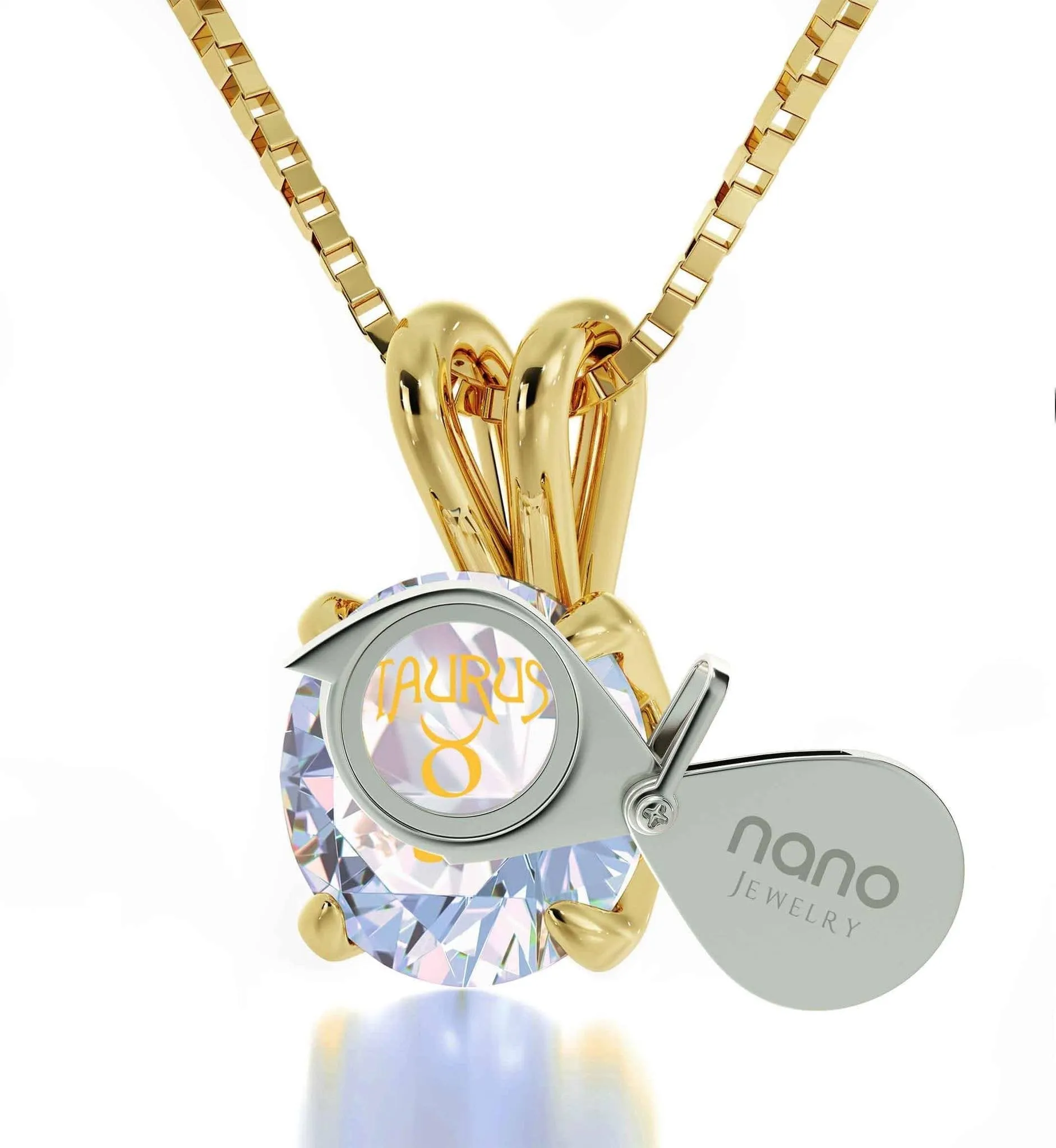 Taurus Sign, 14k Gold Necklace, Swarovski