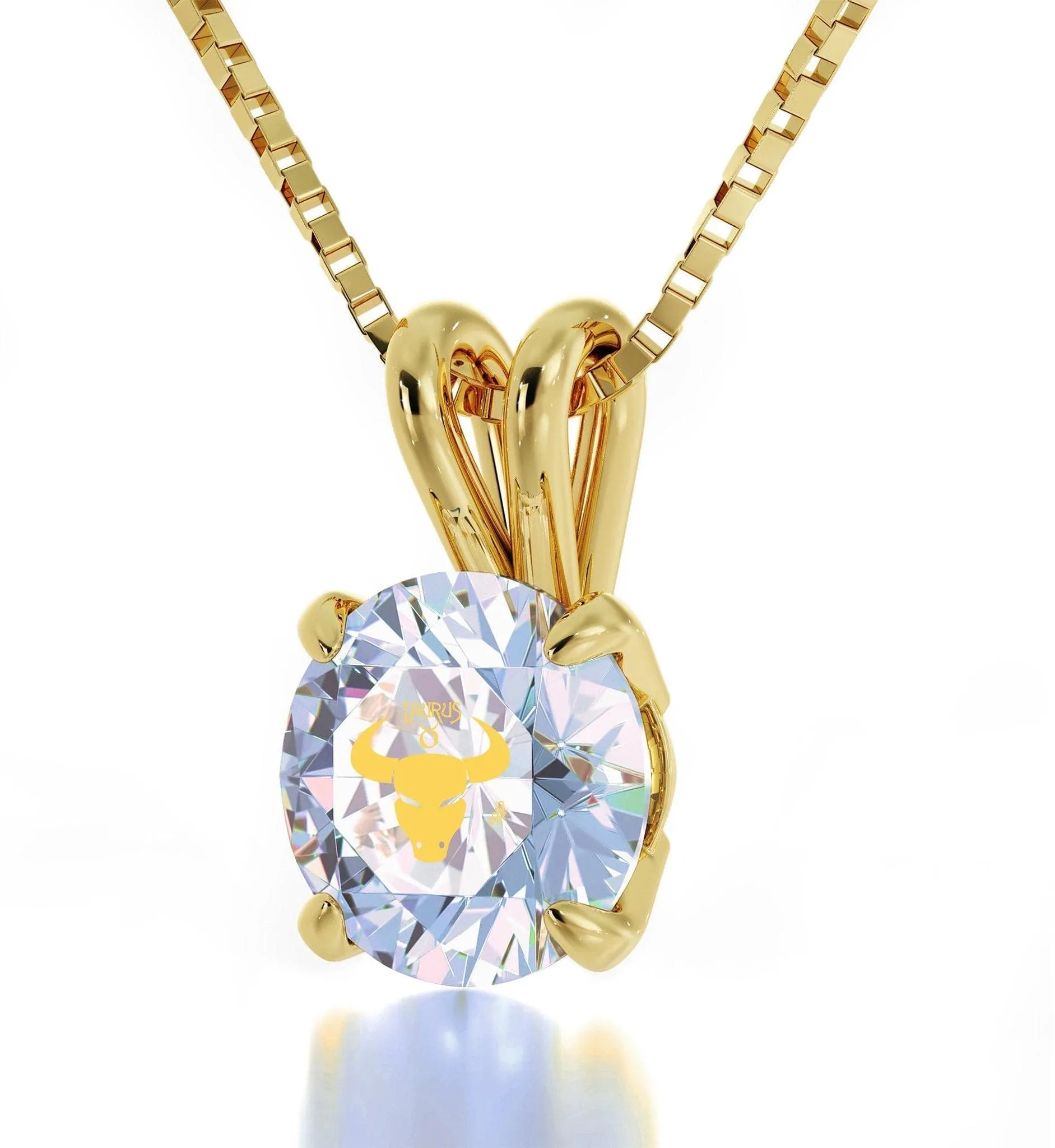 Taurus Sign, 14k Gold Necklace, Swarovski