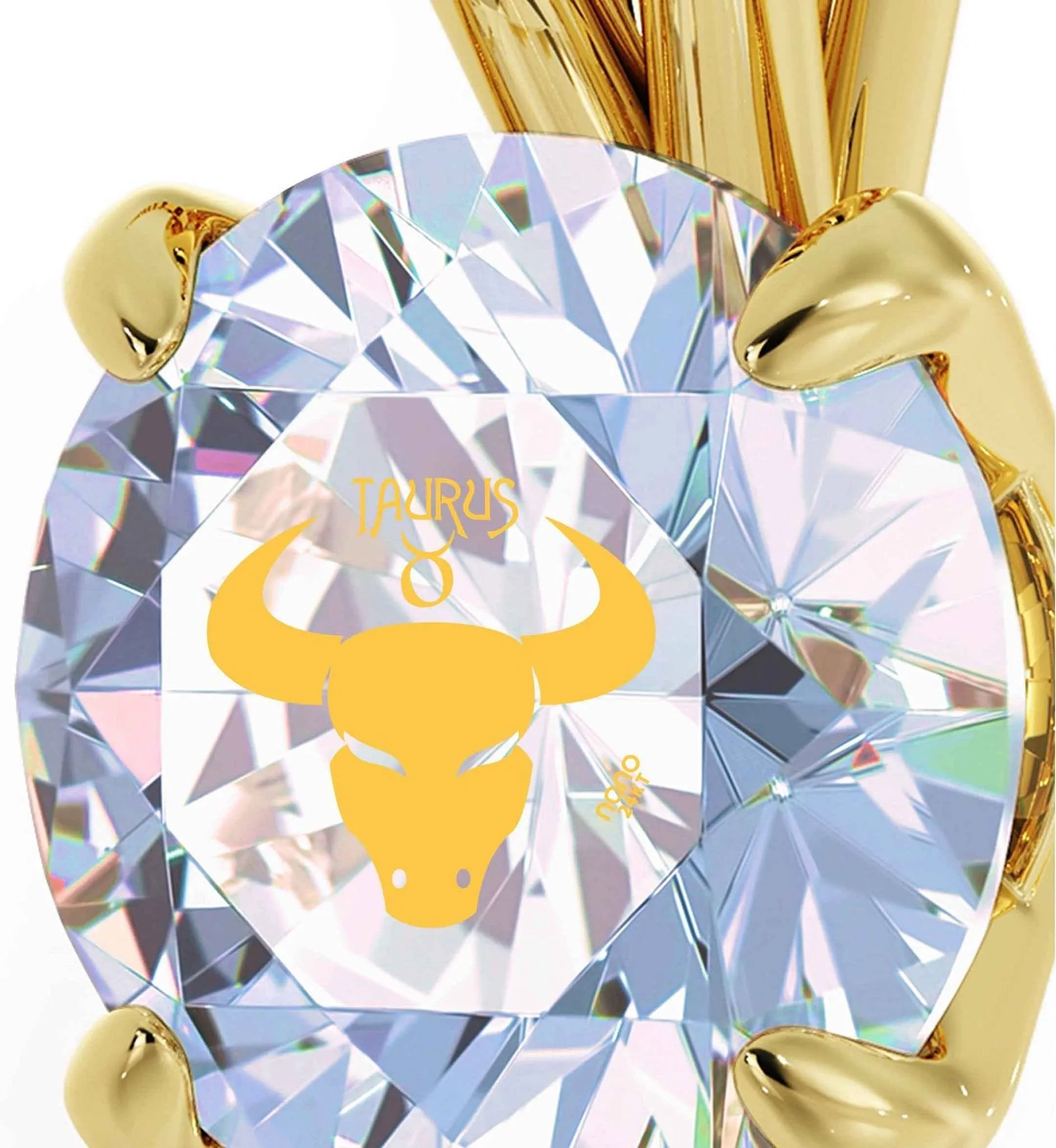 Taurus Sign, 14k Gold Necklace, Swarovski