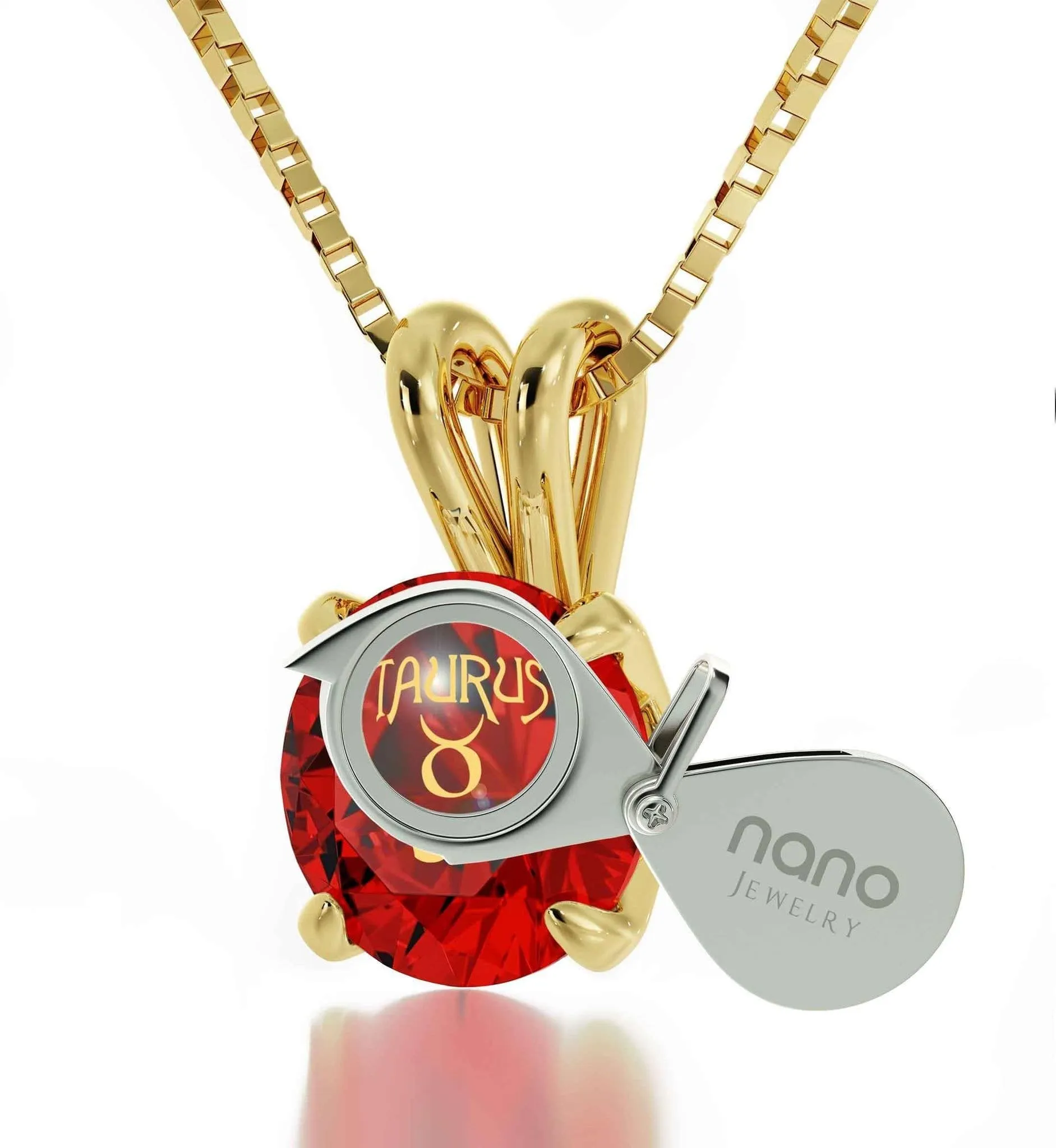 Taurus Sign, 14k Gold Necklace, Swarovski
