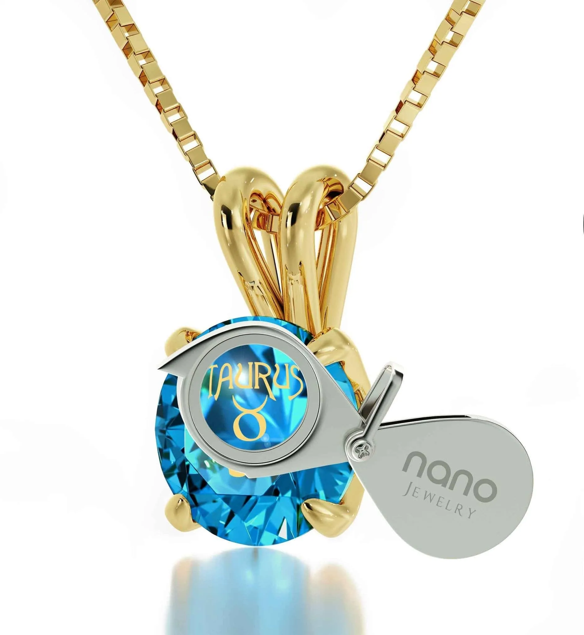 Taurus Sign, 14k Gold Necklace, Swarovski