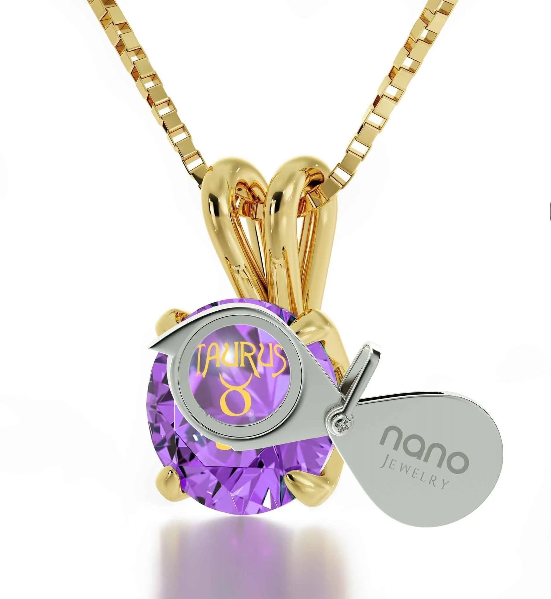 Taurus Sign, 14k Gold Necklace, Swarovski