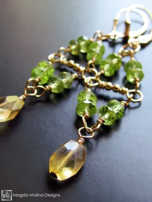 The Gold, Citrine & Peridot Wire-Wrapped Dangle Earrings