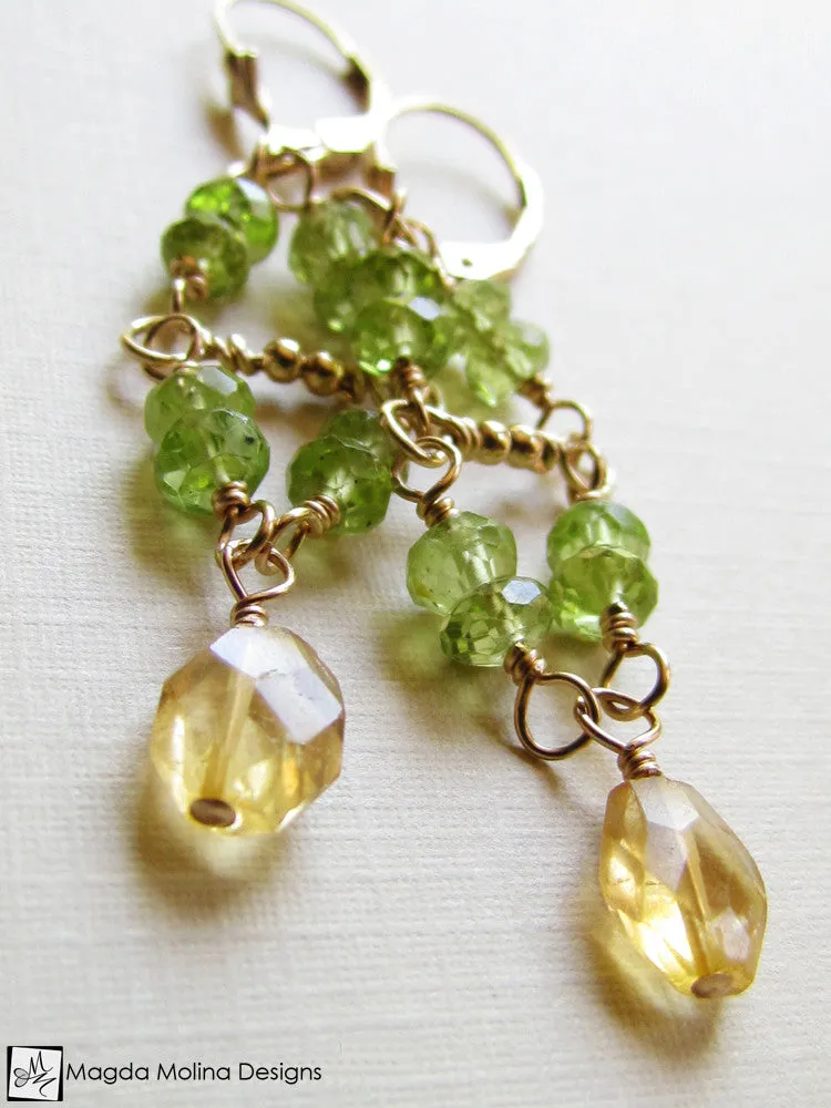 The Gold, Citrine & Peridot Wire-Wrapped Dangle Earrings