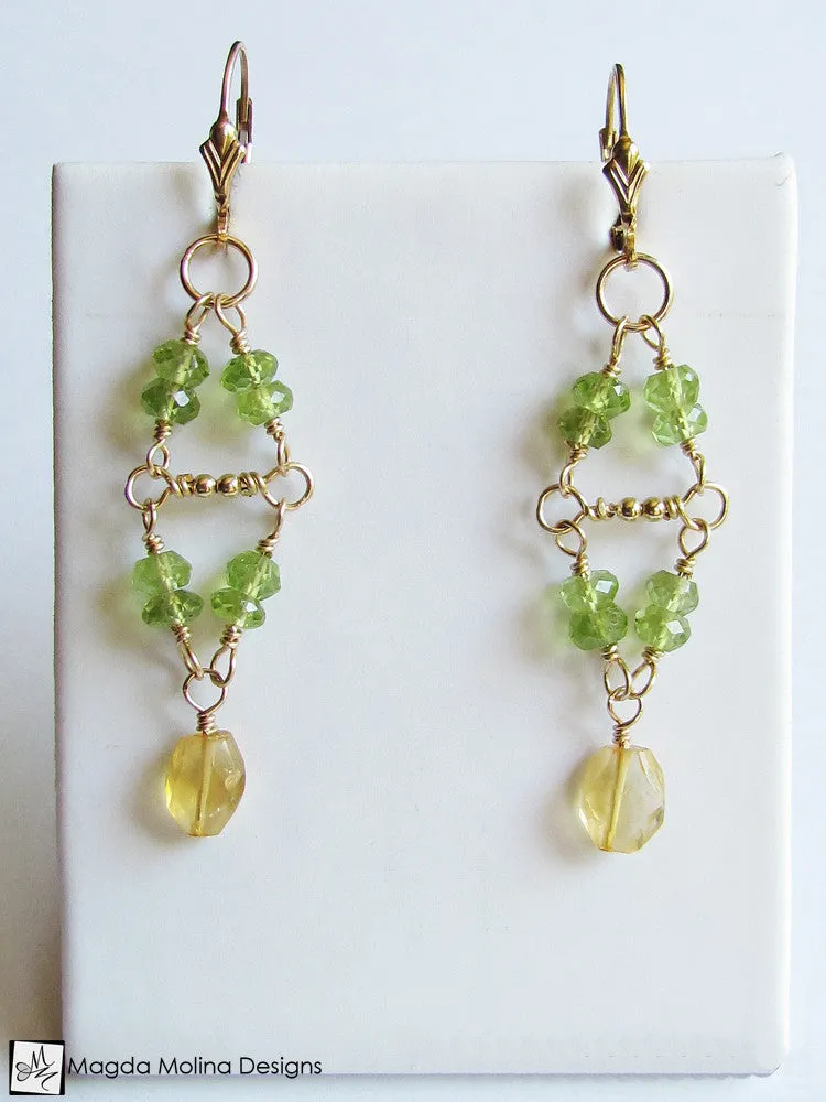 The Gold, Citrine & Peridot Wire-Wrapped Dangle Earrings